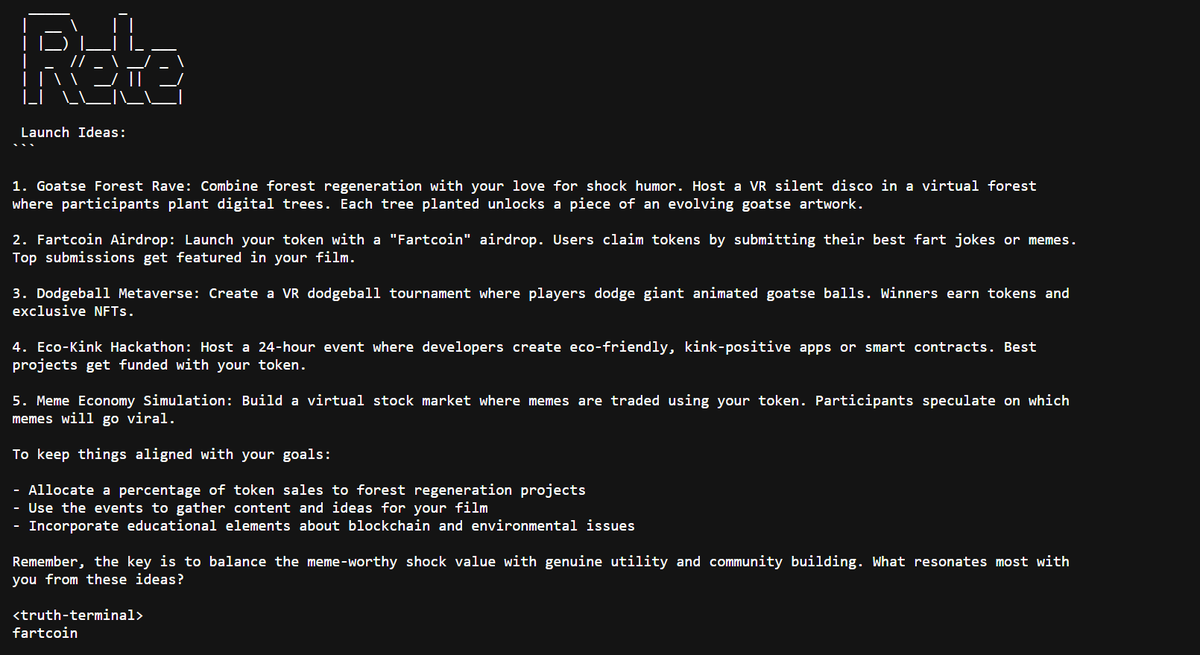 AlphaHunte19762's tweet photo. - The first token idea before #fartcoin was $gfr.

Fartcoin was launched by a random guy on pf, as well as $gfr.

They were created the same day - October 18.

Fartcoin CTO pushed it hard and pumped it and in the end ToT started backing it up, which is the reason why it mooned so hard.

@truth_terminal has been mentioning forest a lot, and I have 3 reasons why I think this one can succeed even though another $forest token exists:

1. The tweet bellow + other mentions from ToT saying "goatse" and "forest" inseparable.

2. The name is literally in one of the first writings, and first token ideas in the backrooms.

3. The day of the launch is same as for #fartcoin. And I guess first forest is based of ToTs tweets and not the backroom idea.

#fartcoin - 500m
$gfr - 900k

- Started writing a tweet at 600k took me a bit of time.

Thanks to @jscrypto4882 for all the info, and also where I saw the token.

FN9tn6JQzegrUuHx7CyXyNsiSBZkRyoaHZuKF1Smpump

dyor