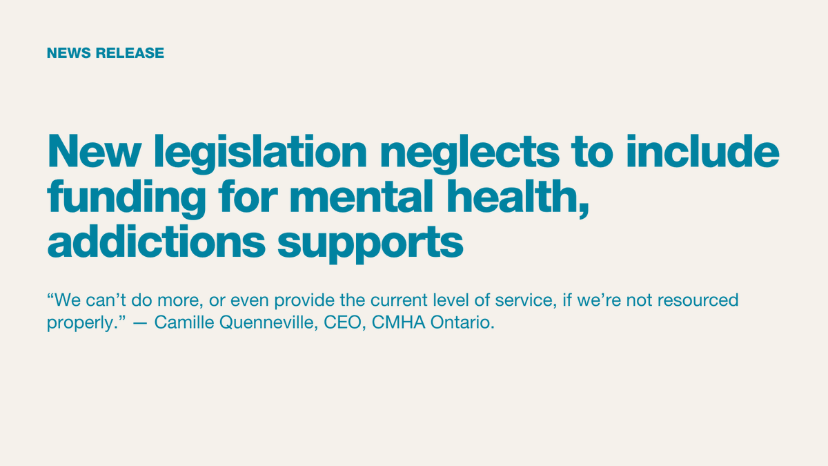 Without sufficient funding, clients will continue to face long wait lists or programs and services may be forced to run on reduced hours. Read more: ontario.cmha.ca/news/new-legis…