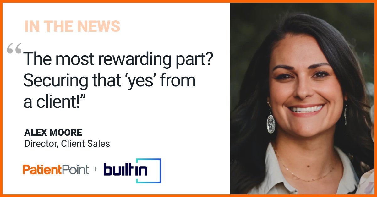 patientpoint's tweet photo. Meet Alex Moore, our Director of Client Sales at PatientPoint, as featured in Built In’s article “How to Succeed in Enterprise Sales: Insights from Top Sales Leaders.”
Read her story here: https://t.co/PGQAHOpPai
#TeamPatientPoint #SalesLeadership #BuiltInFeature https://t.co/3gW9WjJejc
