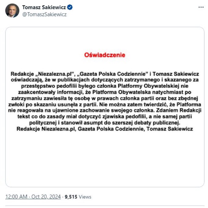 Po raz pierwszy z radością podaje komunikat Sakiewicza
#PociagPrawych