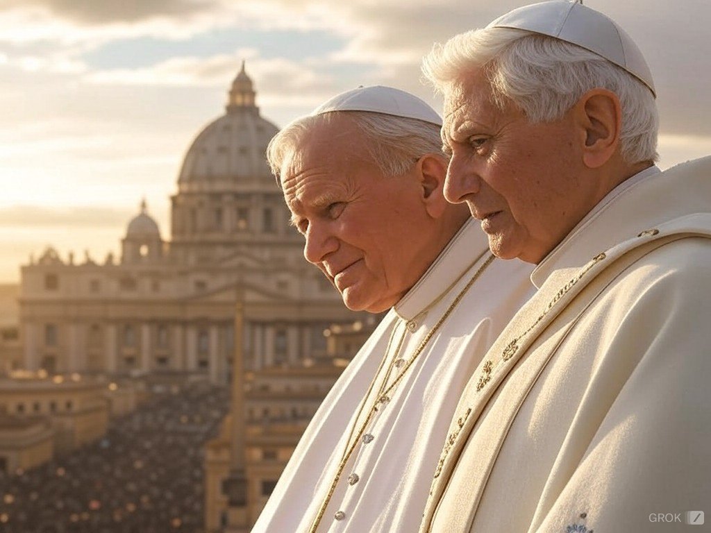 Pildorasdefe's tweet photo. San Juan Pablo II, Benedicto XVI, 
rueguen por nosotros y por
nuestra amada Iglesia...
. https://t.co/cxyfH7Luax