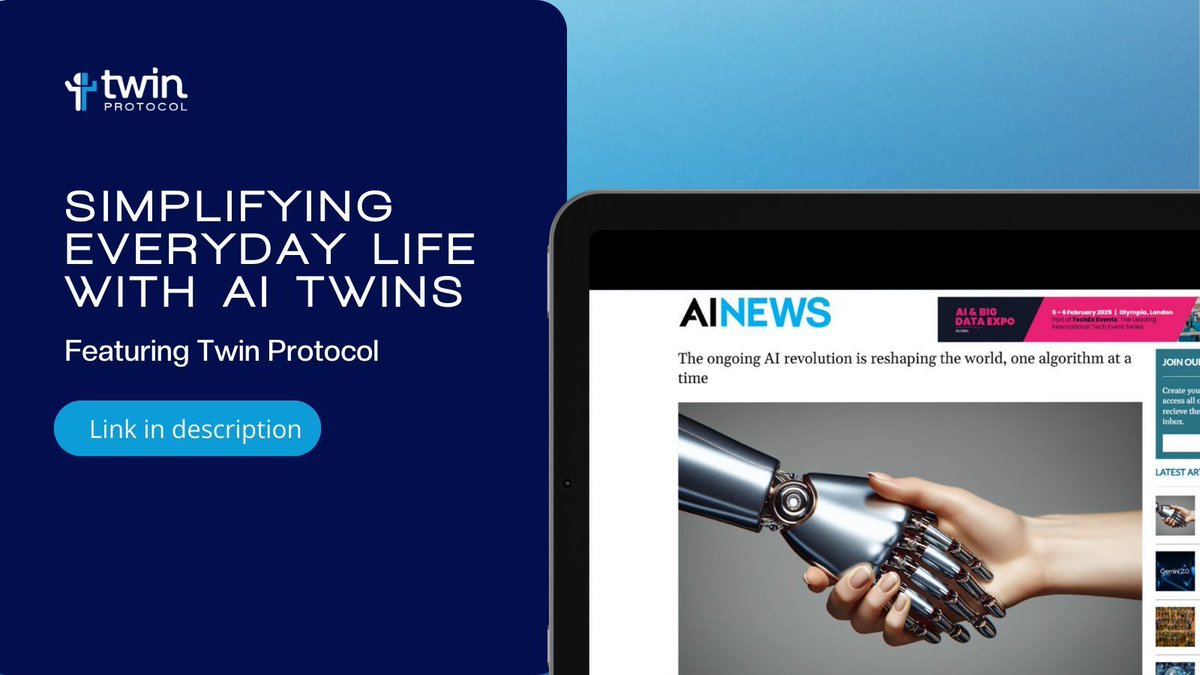 twinprotocolAI's tweet photo. How can AI Twins help simplify everyday life?

Responding to emails, helping organize your life and work, and managing administrative tasks are just a few examples. @ai_technews' latest article unpacks the potential of AI Twins (including those powered by Twin Protocol) to transform the way that live and work.

Curious about how AI is reshaping the world and where it’s headed next? Check out this insightful read: https://t.co/lobzQyZ2Oe

#AI #blockchain #AITwins #TwinProtocol