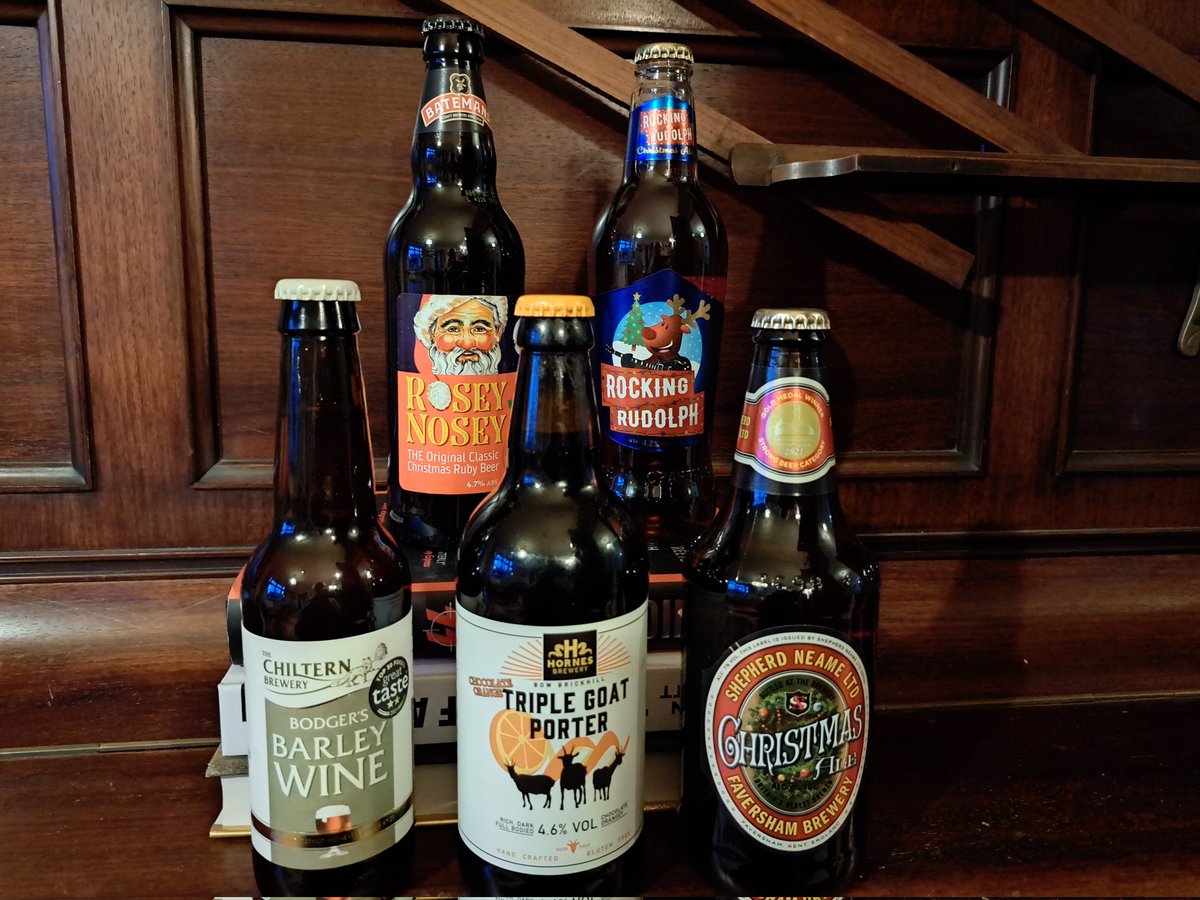 A preamble to my full review of Xmas beers: a quintet of absolute classics for the dining table <a href="/batemansbrewery/">Batemans Brewery</a> Rosey Nosey <a href="/ShepherdNeame/">Shepherd Neame</a> Christmas Ale <a href="/ChilternBrewery/">The Chiltern Brewery</a> Bodgers Barley Wine <a href="/HornesBrewery/">Hornes Brewery</a> Triple Goat  Chocolate Orange Porter <a href="/greeneking/">Greene King</a> Rocking Rudolph