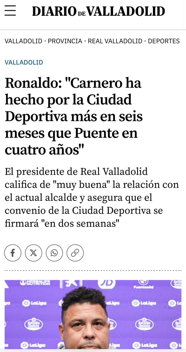 oscar_puente_'s tweet photo. Entre un titular y otro ha pasado un año. De hacer más que nadie a no hacer nada. La realidad es que desde junio de 2023 en el que dejamos listo el convenio de la Ciudad Deportiva para la  firma, no se ha movido un papel. Ronaldo y Carnero. Tanto monta, monta tanto. https://t.co/lU3kUs7aej