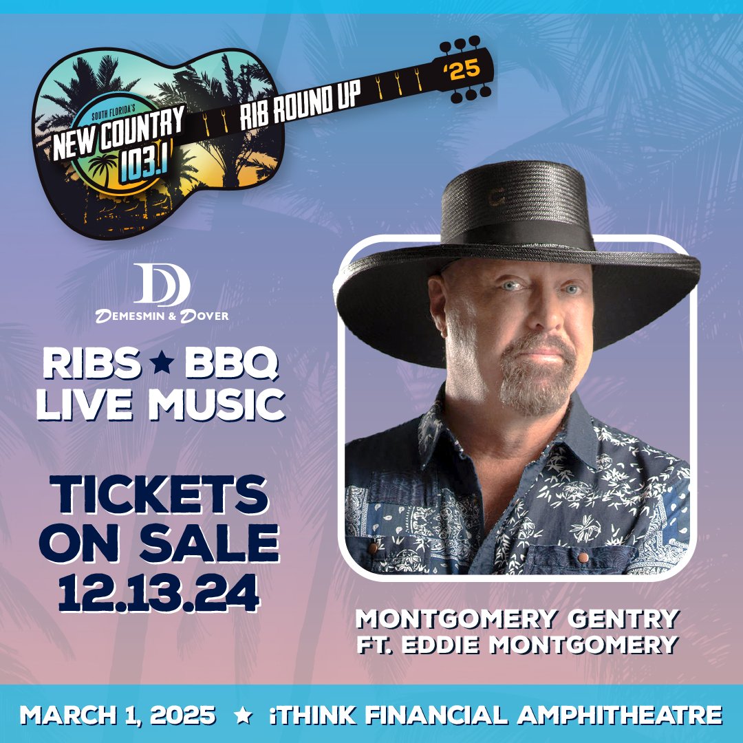 Montgomery Gentry (@mgunderground) on Twitter photo Y’all we can’t wait for the <a href="/NewCountry_1031/">New Country 103.1</a> Ribs Round Up next March! Shop the presale today with code “MG” and we’ll see ya in West Palm Beach soon! 🔥 montgomerygentry.com/shows/ Y’all we can’t wait for the <a href="/NewCountry_1031/">New Country 103.1</a> Ribs Round Up next March! Shop the presale today with code “MG” and we’ll see ya in West Palm Beach soon! 🔥 montgomerygentry.com/shows/