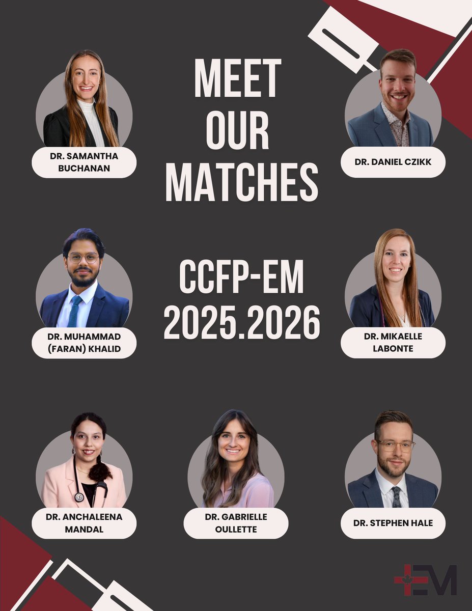 EM Ottawa (@emergmedottawa) on Twitter photo We are thrilled to announce the results of the 2025 CCFP-EM CaRMS match.
<a href="/samkbuchanan/">Sam Buchanan</a> Daniel Czikk, Muhammad (Faran) Khalid, Mikaëlle Labonté, Gabrielle Oullette - uOttawa
Stephen Hale, McMaster University
Anchaleena Mandal, Queen’s University
Congrats to all! We are thrilled to announce the results of the 2025 CCFP-EM CaRMS match.
<a href="/samkbuchanan/">Sam Buchanan</a> Daniel Czikk, Muhammad (Faran) Khalid, Mikaëlle Labonté, Gabrielle Oullette - uOttawa
Stephen Hale, McMaster University
Anchaleena Mandal, Queen’s University
Congrats to all!