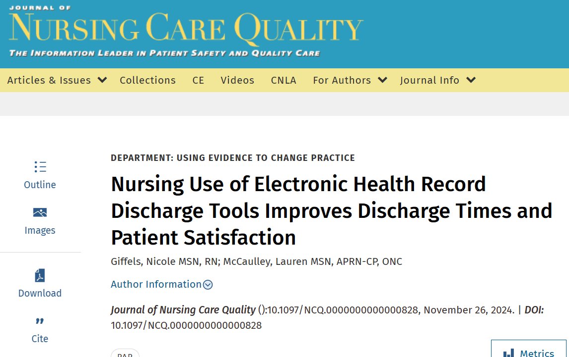 JNCQonline's tweet photo. #UsingEvidenceToChangePractice "Nursing Use of Electronic Health Record Discharge Tools Improves Discharge Times and Patient Satisfaction"

The data suggests the use of these tools enhanced patient throughput and discharge workflow.

https://t.co/EA4FEHOUfY https://t.co/1qItcRiqDG