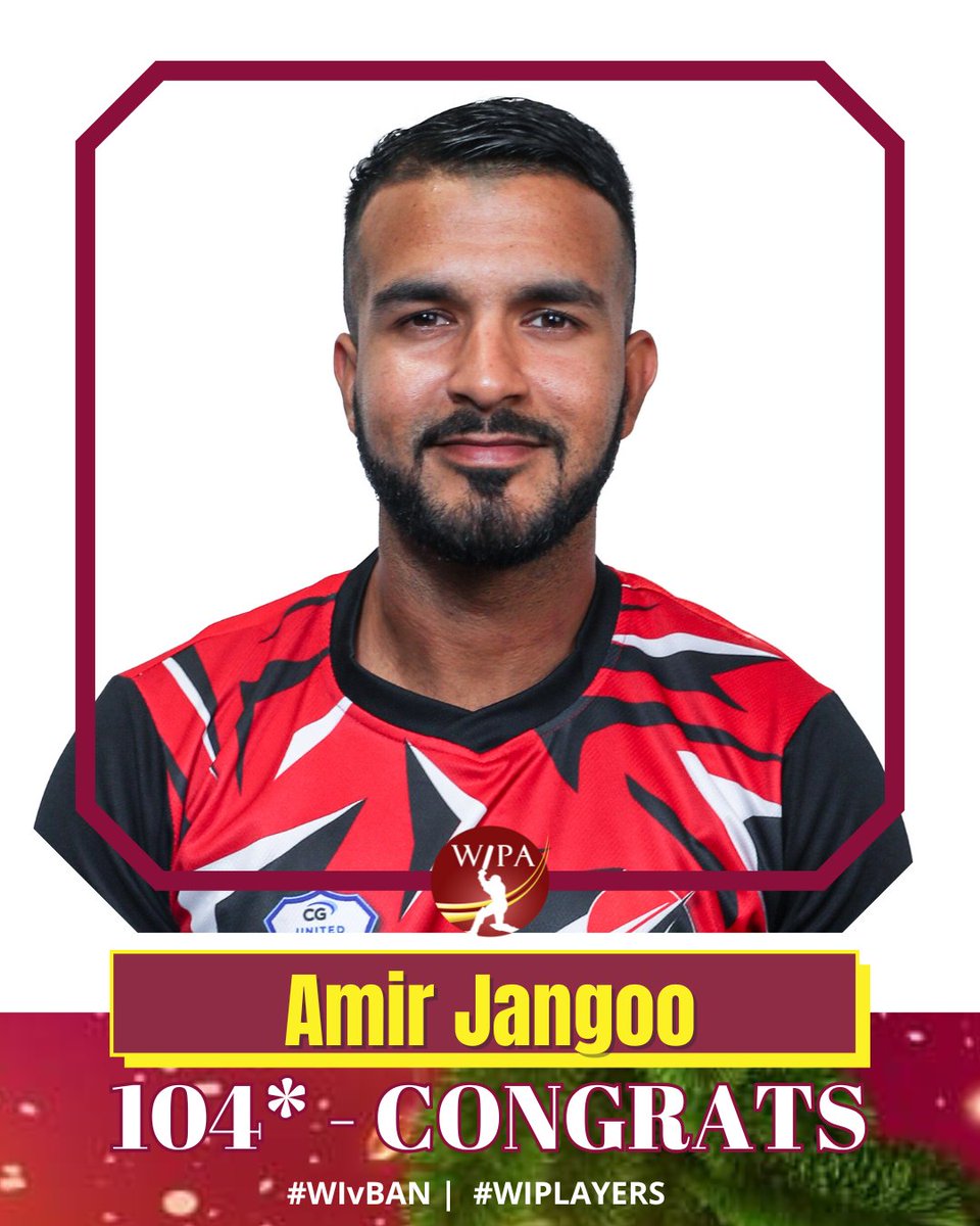 wiplayers's tweet photo. Unbeaten -- Century π― -- Debut -- Under pressure β
οΈ Amazing! π Take a bow Amir π₯³π @AmirJangoo05
#WIPlayers https://t.co/rMdxSvAN56