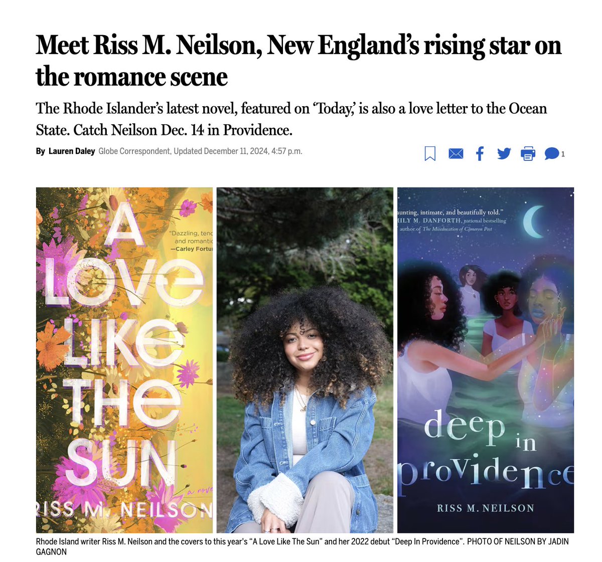 This Cranston writer went from writing #gilmoregirls fanfiction to  a <a href="/TODAYshow/">TODAY</a> shoutout for her <a href="/USATODAY/">USA TODAY</a> bestseller...and her books are love letters to #RhodeIsland. 
My latest #Books story for <a href="/BostonGlobe/">The Boston Globe</a>. 📚

bostonglobe.com/2024/12/11/art…