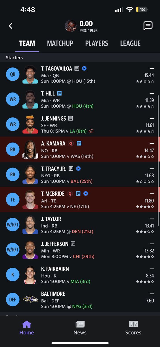 Lazo_52's tweet photo. @NFLFantasy Really between Kyler and Tua and MHJ and Tracy ? Thoughts? https://t.co/4zRqRCdpDa