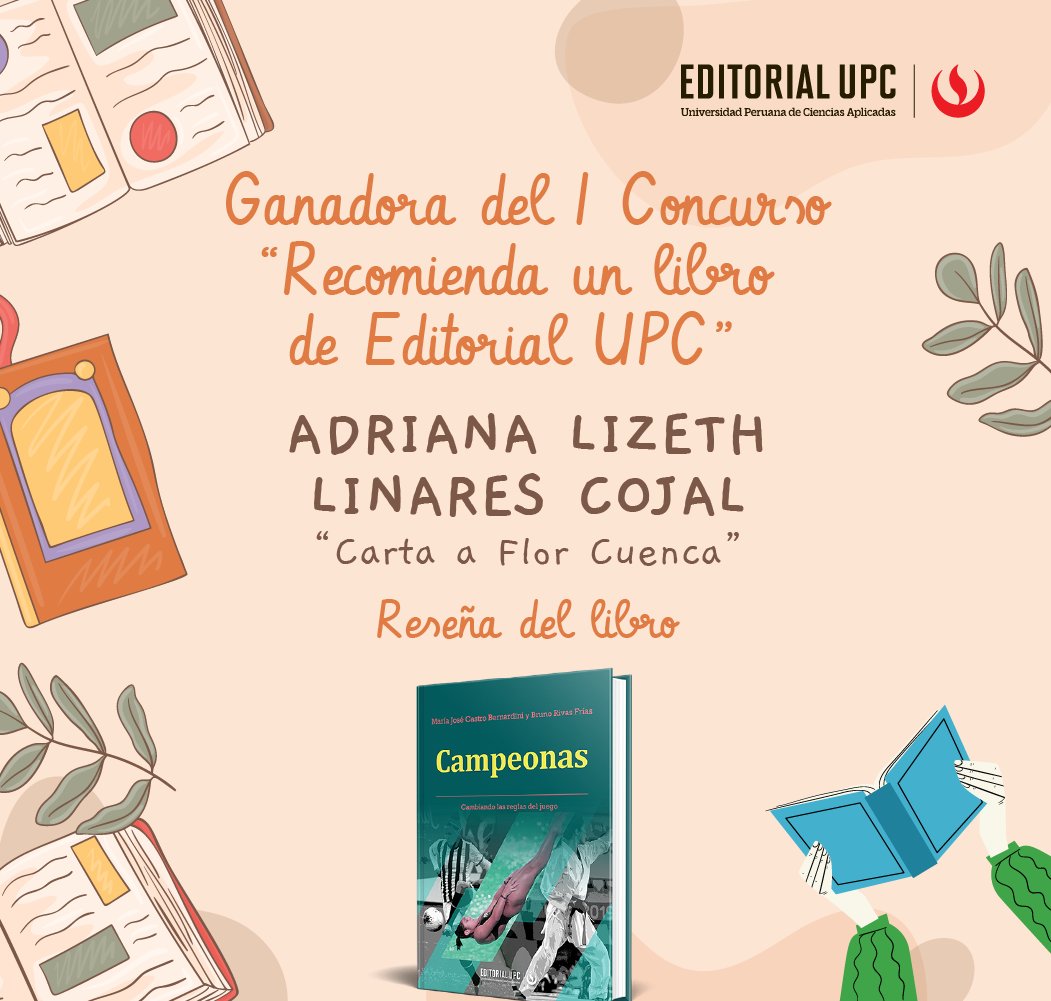 Editorial_UPC's tweet photo. 🎉¡Tenemos ganadora!🎉 Adriana Lizeth Linares Cojal, estudiante de Traducción e Interpretación Profesional, es la autora de la reseña ganadora del I Concurso “Recomienda un libro de #EditorialUPC”. 📚❤
📲 Lee la reflexión del libro #Campeonas 🙋♀️aquí: https://t.co/w0F2spBwRU https://t.co/D0OqkJbyyl