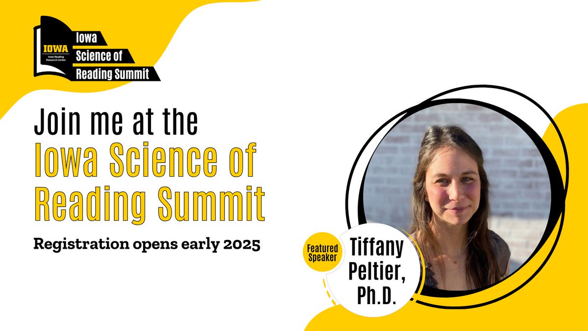 Iowa Reading Research Center (@iareading) on Twitter photo Attend the 2025 Iowa Science of Reading Summit next July to hear from <a href="/tiffany_peltier/">Tiffany Peltier, Ph.D.🌸</a>, a research scientist in the Collaborative for Student Growth at Northwest Evaluation Association. Learn more about the summit at our website: irrc.education.uiowa.edu/iowa-science-r… Attend the 2025 Iowa Science of Reading Summit next July to hear from <a href="/tiffany_peltier/">Tiffany Peltier, Ph.D.🌸</a>, a research scientist in the Collaborative for Student Growth at Northwest Evaluation Association. Learn more about the summit at our website: irrc.education.uiowa.edu/iowa-science-r…