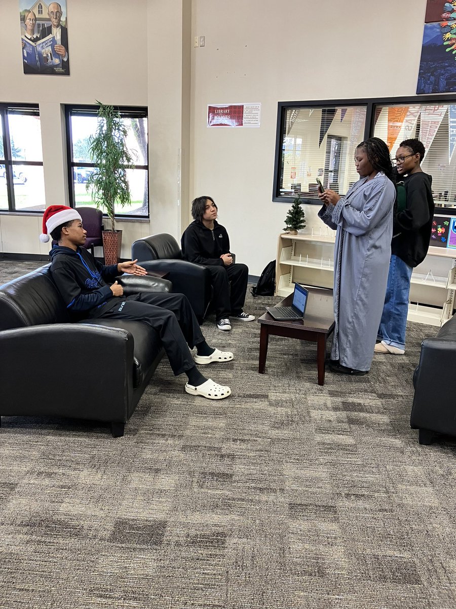 ATHSLibrary's tweet image. Ms. Jabak’s students working on filming their Fahrenheit 451 projects during afternoon library. #BooksAndMore @AliefISD @Alief_Libraries @ATaylorHS