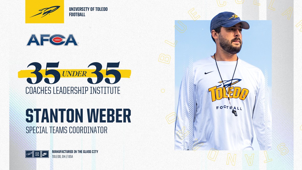Congrats to <a href="/stantonweber/">Coach Stanton Weber</a> for being named to the <a href="/WeAreAFCA/">AFCA</a> "35 Under 35" Coaches Leadership Institute! #TeamToledo
