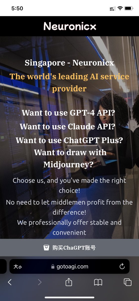 GPT4API32K's tweet image. 🚥Neuronicx 
The best of AI API Mall

Sora API account
ChatGPT Pro account
OpenA o1 API | GPT-4o API
Claude API | Luma API
Midjourney API | Meta API

✈️Tele: Neuronicx

#chatgpt #gpt4api #sora #claude3api #Sunoapi #gpt4mini #gen3api #claudeapi #duckagi #mateapi