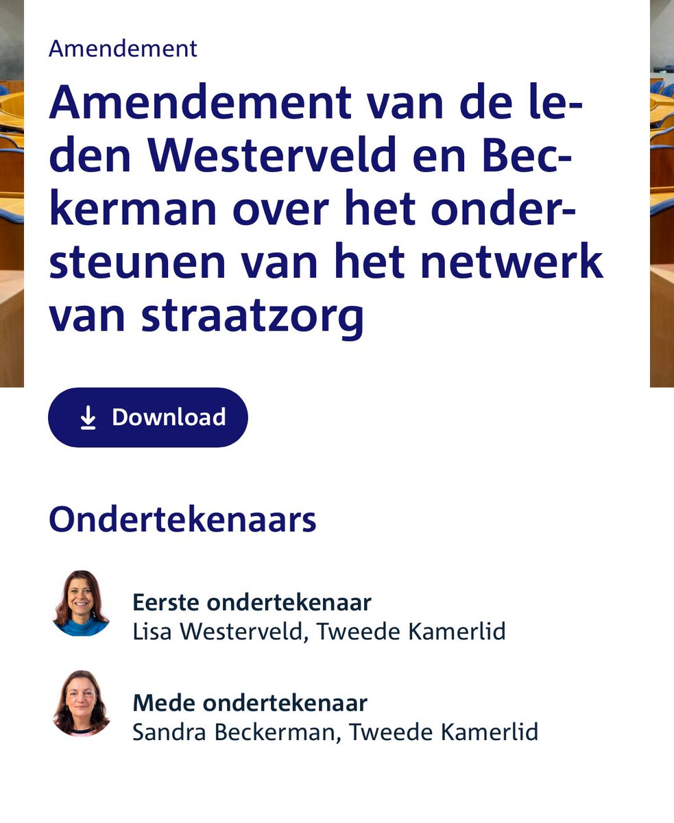 Steun voor straatartsen. Dit voorstel van <a href="/SandraBeckerman/">Sandra Beckerman</a> en mij haalde het zojuist.

Een succes met een bijsmaak, want de plannen van deze coalitie leiden waarschijnlijk tot meer dakloze mensen die niet verzekerd zijn voor zorg.

Genoeg te doen dus!

tweedekamer.nl/kamerstukken/a…
