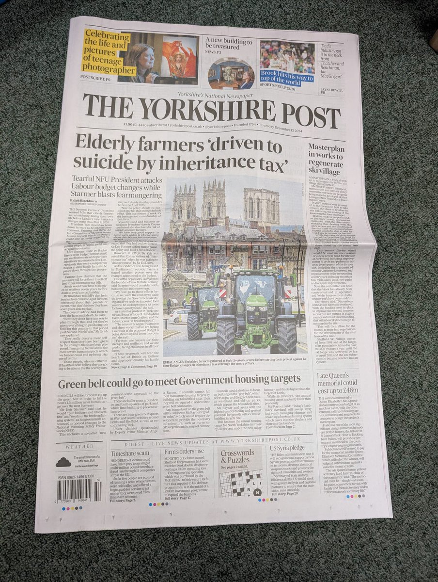 Anna Longthorp (@annalongthorp) on Twitter photo Made front page after yesterday’s #tractorrun #york
But this headline should send shivers down everybody’s spine no matter which side of the #FamilyFarmTax debate you are on.
A policy with such devastating unintended consequences HAS to be revised
<a href="/RachelReevesMP/">Rachel Reeves</a> <a href="/SteveReedMP/">Steve Reed MP</a> Made front page after yesterday’s #tractorrun #york
But this headline should send shivers down everybody’s spine no matter which side of the #FamilyFarmTax debate you are on.
A policy with such devastating unintended consequences HAS to be revised
<a href="/RachelReevesMP/">Rachel Reeves</a> <a href="/SteveReedMP/">Steve Reed MP</a>