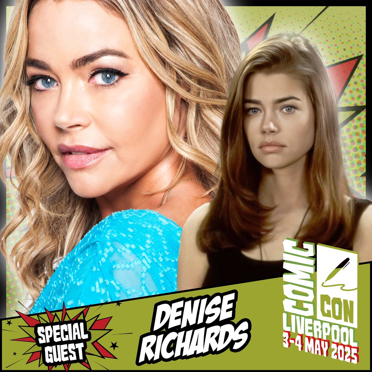 comconliverpool's tweet photo. Comic Con Liverpool welcomes Denise Richards, known for projects such as Starship Troopers, The World is Not Enough, Wickensburg, and many more.  

Appearing 3-4 May!  

Tickets: https://t.co/BGUh53k5xk https://t.co/gOlOIGHKyy