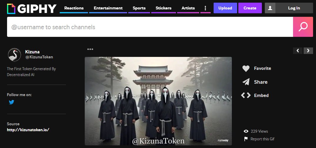 KIZUNA now has a verified account on <a href="/GIPHY/">GIPHY</a>! 

Kongratulations to teh Kult for driving this milestone with your creativity and passion. 

Now, $KIZUNA content is just a second away in almost any search bar, amplifying our reach like never before.

Stay teh path Birudas. 🪶