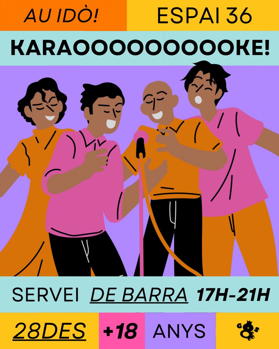 🤩 KARAOOOOOKE! 

🎙️ Generalment, som un poble que ens agrada més riure, que fer riure.. Però estam seguríssims dia 28 de Desembre podem formar una gran atmosfera a l’Espai 36! 

📌Aviat tindreu més informació sobre obtenció d’entrades, funcionament, etc.