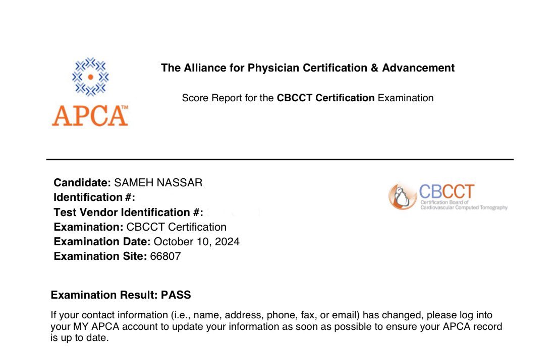 Sameh Nassar (@snassarmd) on Twitter photo Good news comes in pairs!
Happy to share that I have passed the Cardiac CT board exam. Grateful for
all the support from my mentors at <a href="/WvuCvFellows/">WVU CV fellows</a>; Dr. Irfan Zeb, <a href="/DrBrijPatel/">Brijesh Patel DO, FACC</a> <a href="/BritoCardio/">Daniel Brito MD, FACC</a>.
One more board down ✅✅
#CardioX #ACCFIT #YesCCT <a href="/Heart_SCCT/">Heart_SCCT</a> <a href="/utmbcardiology/">UTMB Cardiology</a> Good news comes in pairs!
Happy to share that I have passed the Cardiac CT board exam. Grateful for
all the support from my mentors at <a href="/WvuCvFellows/">WVU CV fellows</a>; Dr. Irfan Zeb, <a href="/DrBrijPatel/">Brijesh Patel DO, FACC</a> <a href="/BritoCardio/">Daniel Brito MD, FACC</a>.
One more board down ✅✅
#CardioX #ACCFIT #YesCCT <a href="/Heart_SCCT/">Heart_SCCT</a> <a href="/utmbcardiology/">UTMB Cardiology</a>