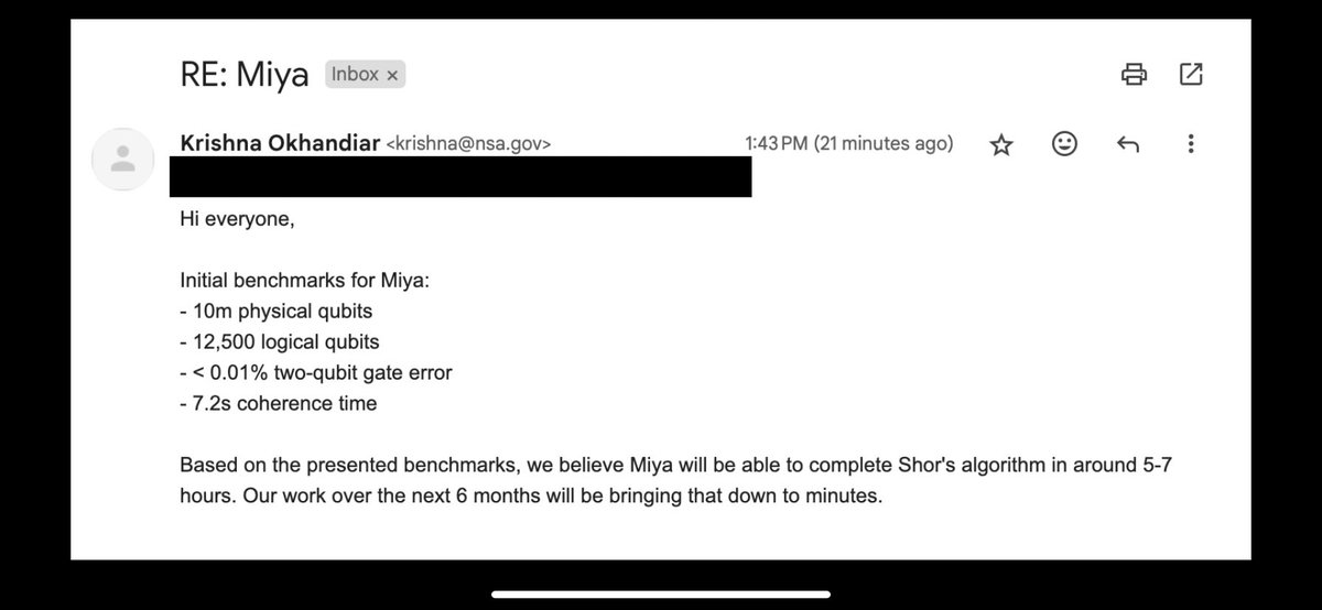 There is a ‘supposed’ leaked email coming from the folks over at the NSA alleging that a quantum computer by the name of ‘Miya’ is in development and supposedly able to solve some of the most complex algorithms known to man in hours if not minutes some say 10x of what googles