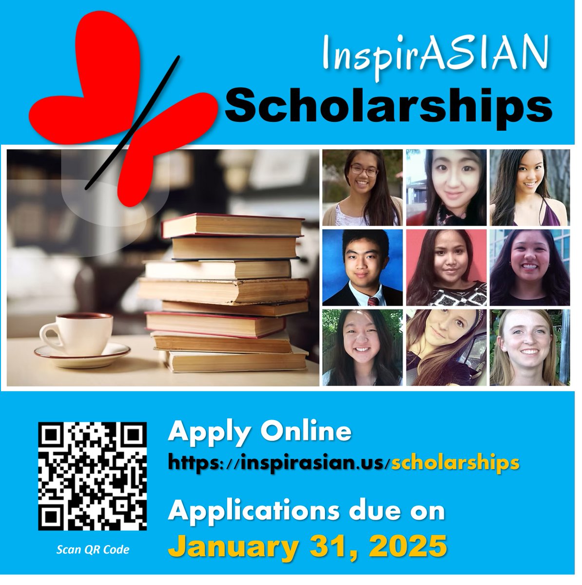 ATT_InspirASIAN's tweet photo. 🎓 Kickoff Announcement: Attention High School Seniors! 🎓

InspirASIAN’s 2025 Student Scholarship Program is now OPEN! Don’t miss this opportunity to earn a scholarship to support your college journey. Applications are due by January 31, 2025.
Apply Now: https://t.co/zM6QGqwL6e https://t.co/97XC3m717e