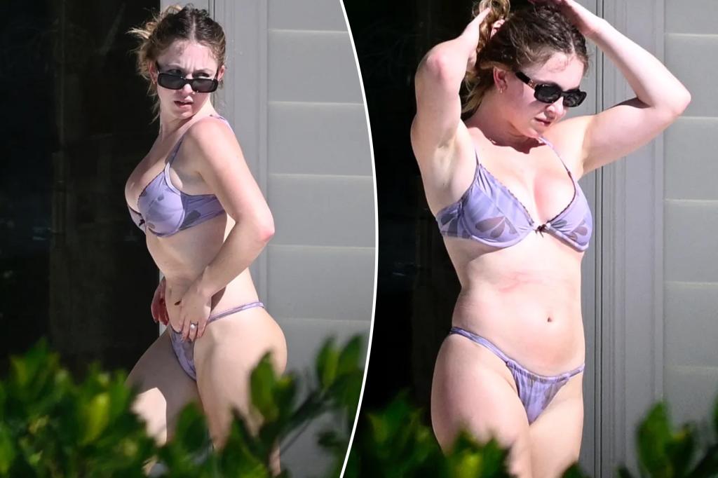 nypost's tweet image. Sydney Sweeney shows off bikini body lounging outside $13 million Florida Keys mansion trib.al/3Pl84hz