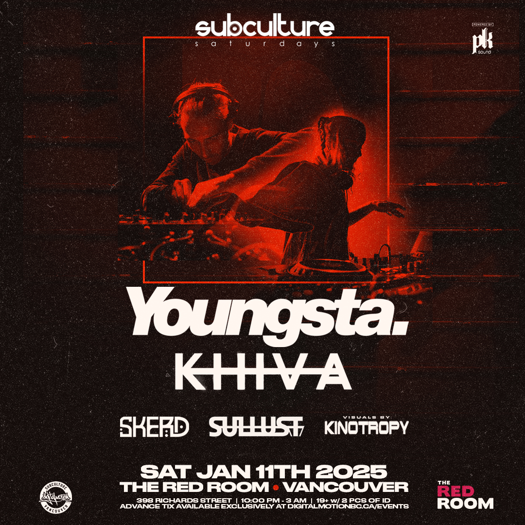 JUST ANNOUNCED! Join us for the highly anticipated #Vancouver return of <a href="/DJYoungsta/">DJ Youngsta</a> <a href="/khivamusic/">Khiva</a>  who are known and celebrated for their dynamic mixing, captivating DJ sets and live performances. It's going down in a BIG way Jan 11th inside <a href="/REDROOMVANCITY/">The Red Room</a> Tickets are now avail.