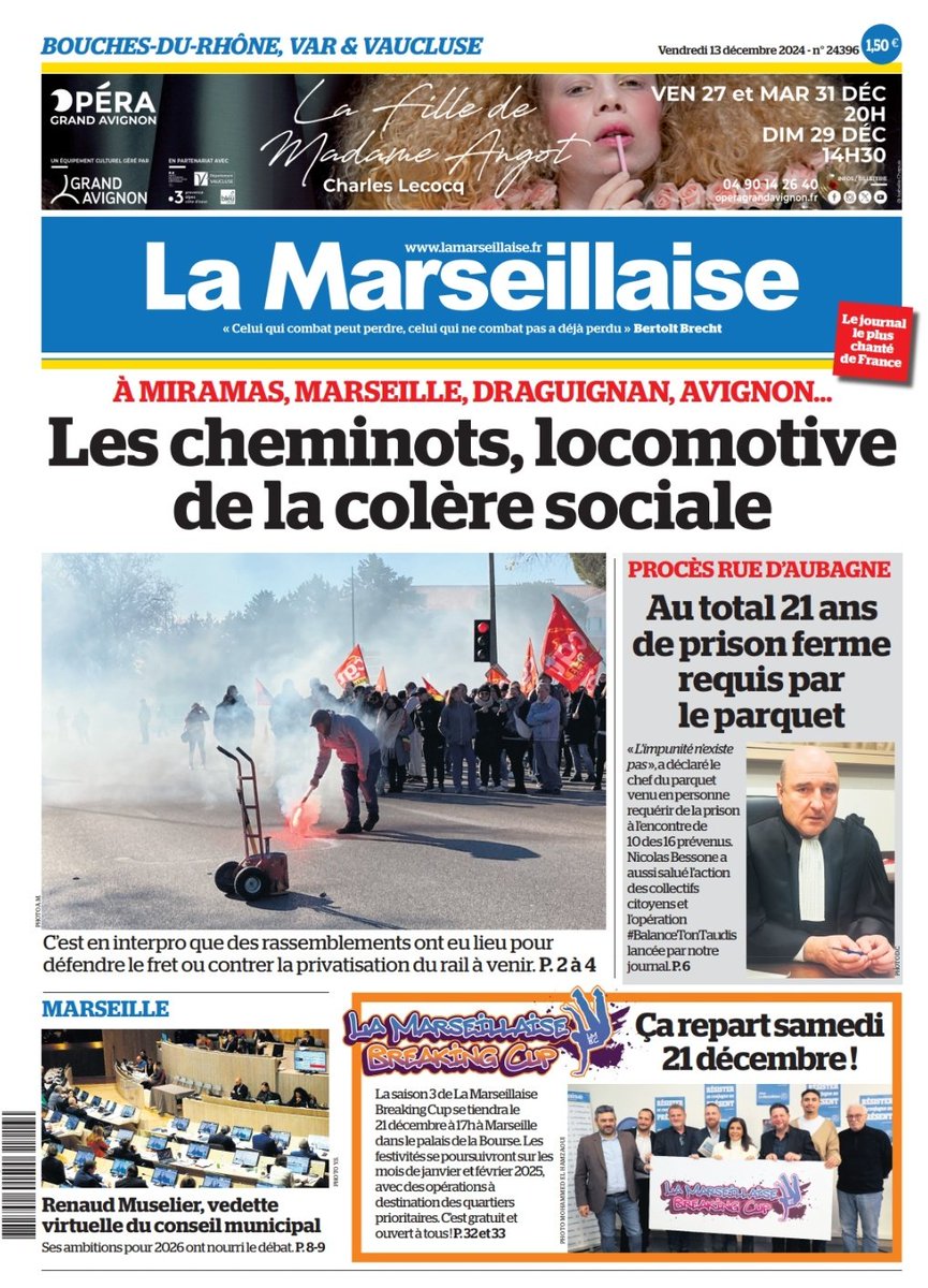 LeoPurguette's tweet photo. #ÀlaUne du 13 décembre 2024 #Cheminots #greve12decembre #Gouvernement #Macron #Elysee #RueDAubagne #BalanceTonTaudis #Procès #Marseille #LMBC #Breaking 
En kiosque et par abonnement sur https://t.co/v33E8KiMef https://t.co/0eKFM2JD4W