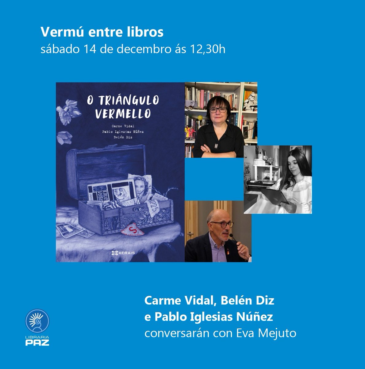 Pontevedra: Vermú entre libros arredor de O triángulo vermello: axendacultural.aelg.gal/2024/12/13/pon… <a href="/evamejuto/">a evamejuto</a> <a href="/LibrariaPaz/">libraría paz</a> <a href="/Xerais/">Xerais</a> <a href="/CarmeVidaLaxe/">Carme Vidal</a>