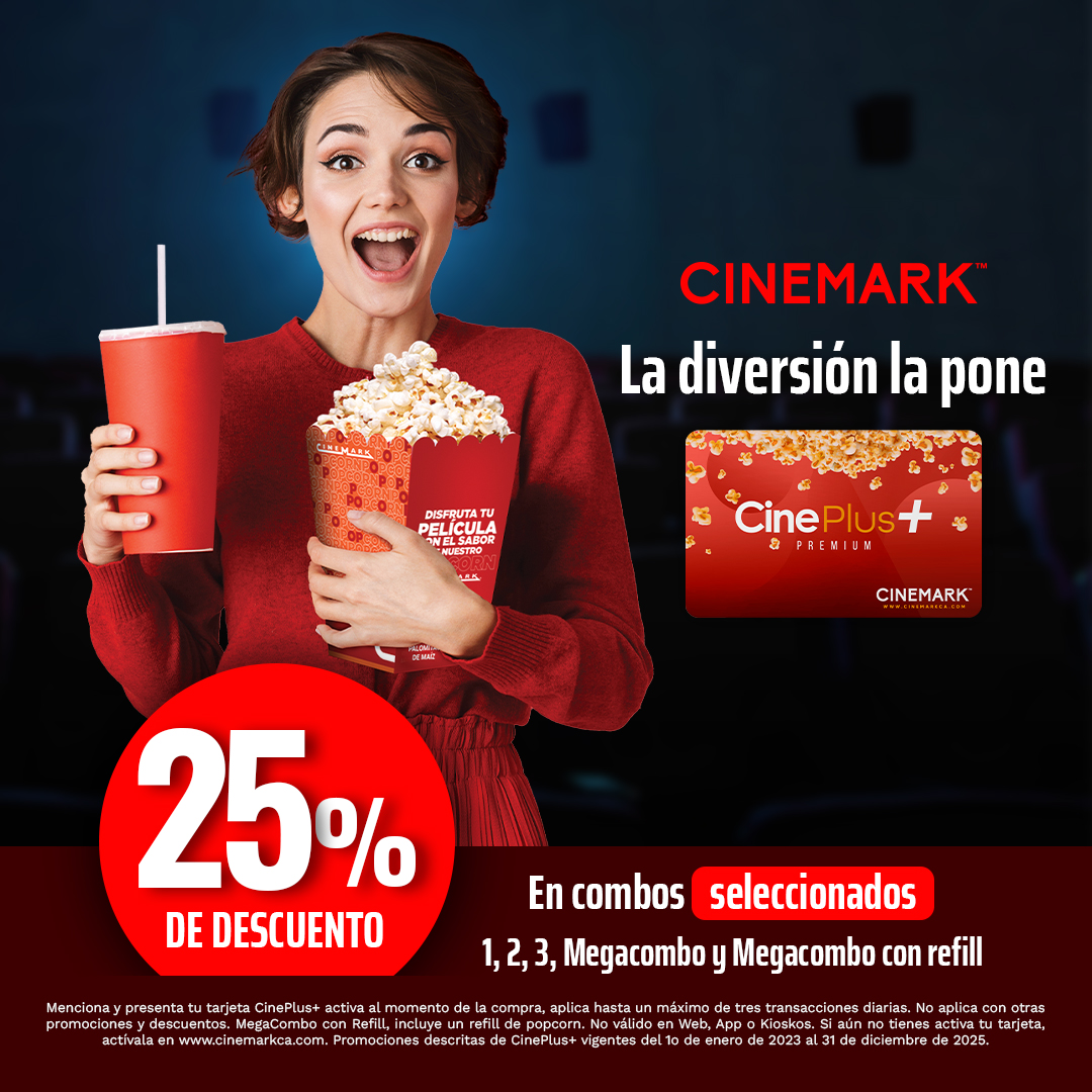 ElMundoSV's tweet photo. #CineDEM | ¡No dejes de disfrutar de tus combos favoritos en #Cinemark!🍿😍

¿Lo mejor? Obtienes 25% de descuento con tu tarjeta CinePlus+ en Combos 1, 2, 3, Mega Combo y Mega Combo con Refill.🤩🤩

Adquiere tu tarjeta CinePlus+ en Dulcería Cinemark y sé parte del club. https://t.co/uPJAOdmafd
