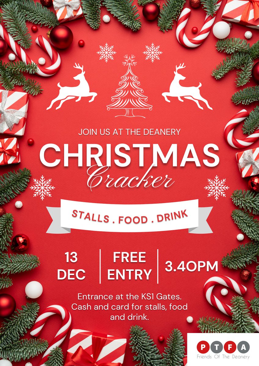 We look forward to hosting our first Christmas Cracker in 5 years tomorrow on the KS2 Playground.
Please join us straight from pickup at 3.40pm where we'll have a range of stalls, food, drink, music and activities for children of all ages available.