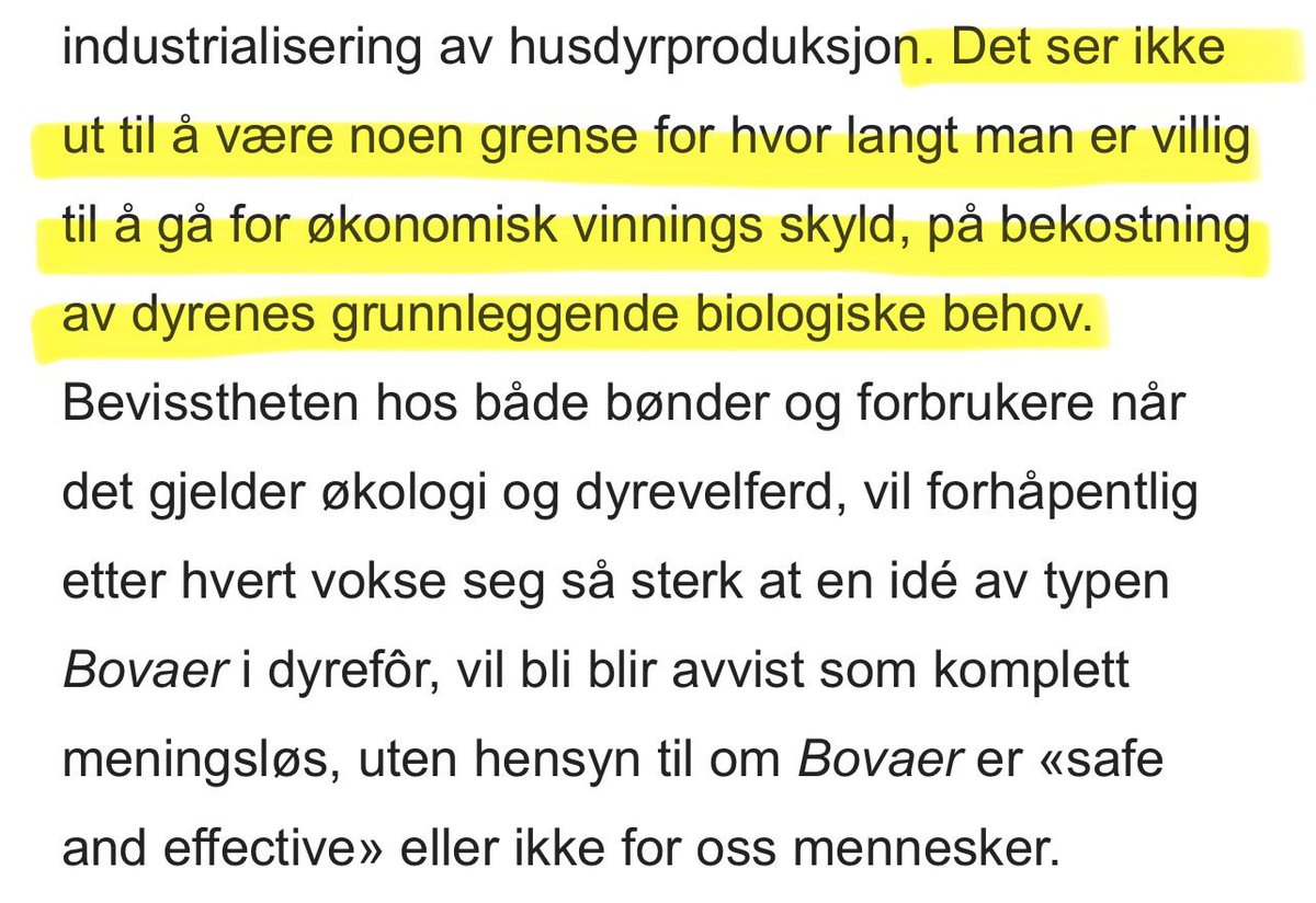 norgonaut's tweet photo. Jan Raa er 

- professor i mikrobiologi, med doktorgrad i organisk kjemi
- kjenner dessuten biotek-feltet inngående
- tidl. styreformann i det børsnoterte firmaet Biotec Pharmacon ASA
- tidl. forskningsdirektør i to nasjonale forskningsinstitutter (NIFES og NOFIMA).
- ble utnevnt til kommandør av St. Olavs Orden for for sitt engasjement for norske biotek-bedrifter i 2010

Les hva han skriver om bruken av Bovaer:

«Det ser ikke ut til å være noen grense for hvor langt man er villig til å gå for økonomisk vinnings skyld, på bekostning av dyrenes grunnleggende biologiske behov.»

«Økt produksjon av propionsyre som følge av Bovaer-tilsetning i fôret, er et sikkert tegn på at fermenteringsmønsteret har endret seg og at mikrobesammensetningen i vomma er blitt forandret, en form for dysbiose med andre ord. Det er imidlertid blitt påstått at Bovaer ikke fører til forandring i mikrobe-sammensetningen i vomma – og heller ikke i dyrets tarmkanal.  De som påstår dette, bør sette seg inn i mikrobiell økologi og i tillegg gi seg i kast med en nylig publisert oversiktsartikkel om saken (2). Uansett hva man måtte mene, mikrobielle forandringer som medfører økt produksjon av propionsyre i tarmen hos mennesker (og dyr) er en form for dysbiose med skadelige konsekvenser.»

«Å hindre dannelsen av metangass ved hjelp av en naturfremmed kjemisk substans som hemmer ett enkeltenzym, har derfor uoversiktlige konsekvenser for det som foregår i drøvtyggerkroppen – og for mennesker som spiser kjøtt og drikker melk fra drøvtyggere som får Bovaer-fôr.»

«Forskere forteller at konsentrasjonen er så lav at den ikke har noen helsemessig betydning for mennesker som drikker melken. Det er ikke en betryggende forsikring. Grunnen er at Bovaer i konsentrasjoner langt under grensen for akutt toksisk virkning, utsetter tarm-mikrobiomet for et seleksjonspress som over tid vil gå ut over livsviktige og strikt anaerobe tarmbakterier. Det mikrobielle økosystemet i tykktarmen hos mennesker inneholder også metanproduserende anaerobe bakterier som kan bli utkonkurrert og dermed føre til sykdomsdisponerende dysbiose.»

Skal vi stole blindt på TINE og slå oss til ro med at professor Raa bare prater tull?