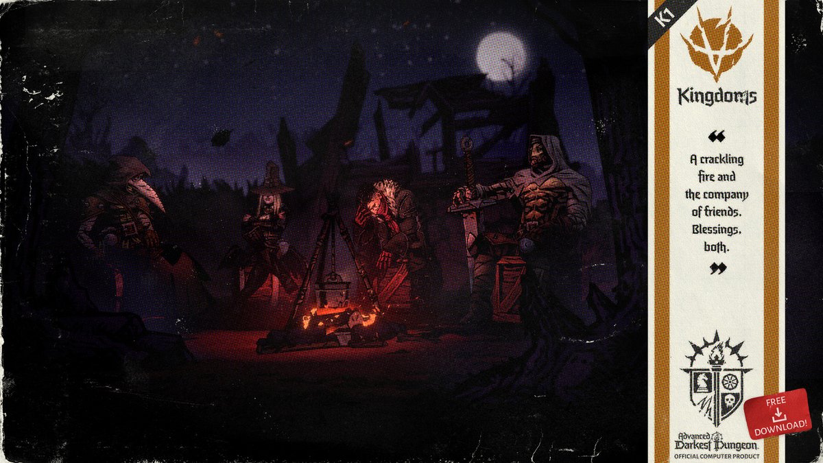 “A crackling fire and the company of friends. Blessings, both.”

Camp under the night stars, and make your preparations as you journey to protect sieged inns.

Kingdoms, our new FREE game mode comes to Darkest Dungeon II on January 27, 2025.