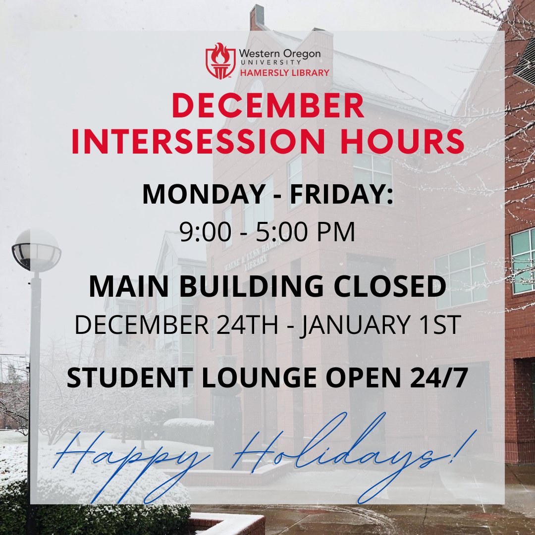 woulibrary's tweet photo. You made it to the last day of finals week, Wolves! 🐺🎉👏 FYI that the library’s hours are different starting this weekend and through winter break. If you’re ever unsure whether we’re open/what our hours are, check our calendar at https://t.co/JRkds9MXmo #howlaboutit https://t.co/yehdLtOjkU