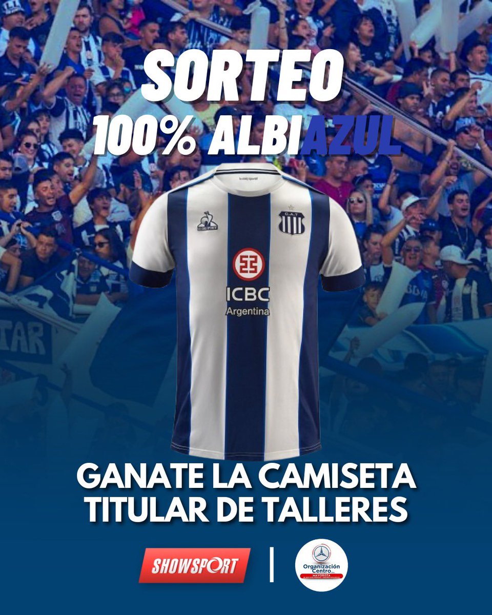 ¡Junto a Organizacion Centro Seguros sorteamos una camiseta titular de TALLERES!

¿Como participar?  
👉🏻Darle RT
👉🏻Ingresá al link canalshowsport.com.ar/2024-12-11-sor… y completá el formulario (es muy rápido).

Se sortea el Jueves 19/12 .