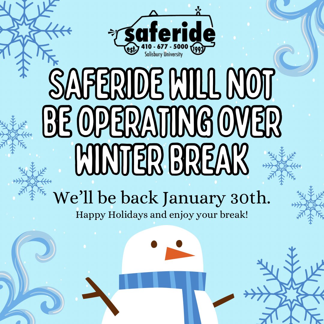 SUSaferide's tweet photo. We transported over 21,000 passengers in 2024, almost 14,000 just this semester! Thank you all for a good semester! Good luck on finals, happy holidays, and have a good break! See ya’ll next year! 😁🚐🎊 https://t.co/mchnfLdhev