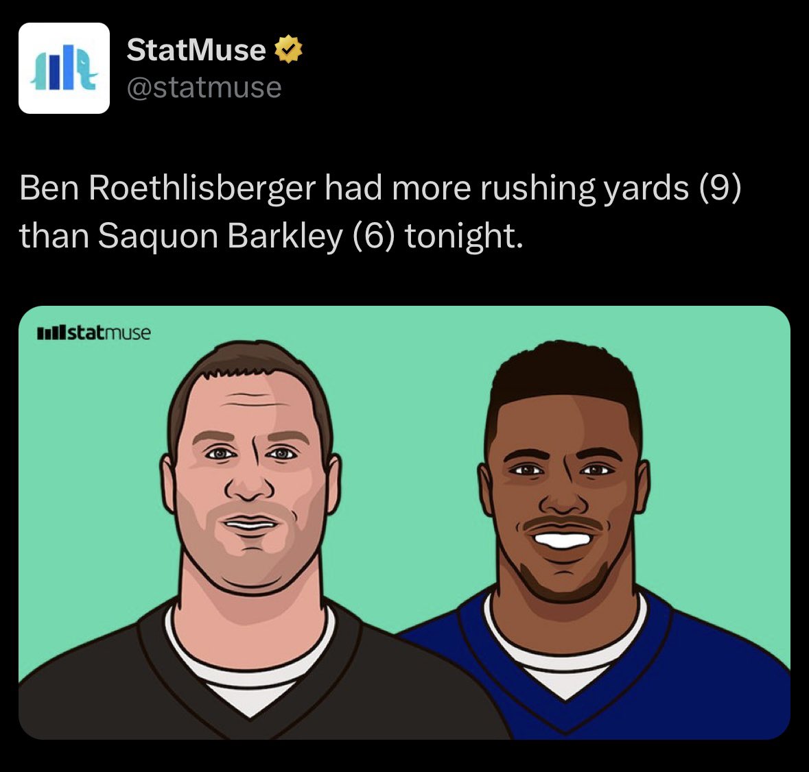 StatsGuyDaniel's tweet photo. The last time Saquon played the Steelers, we got one of the most hilarious stat lines in NFL history https://t.co/nYTDJtYyEA