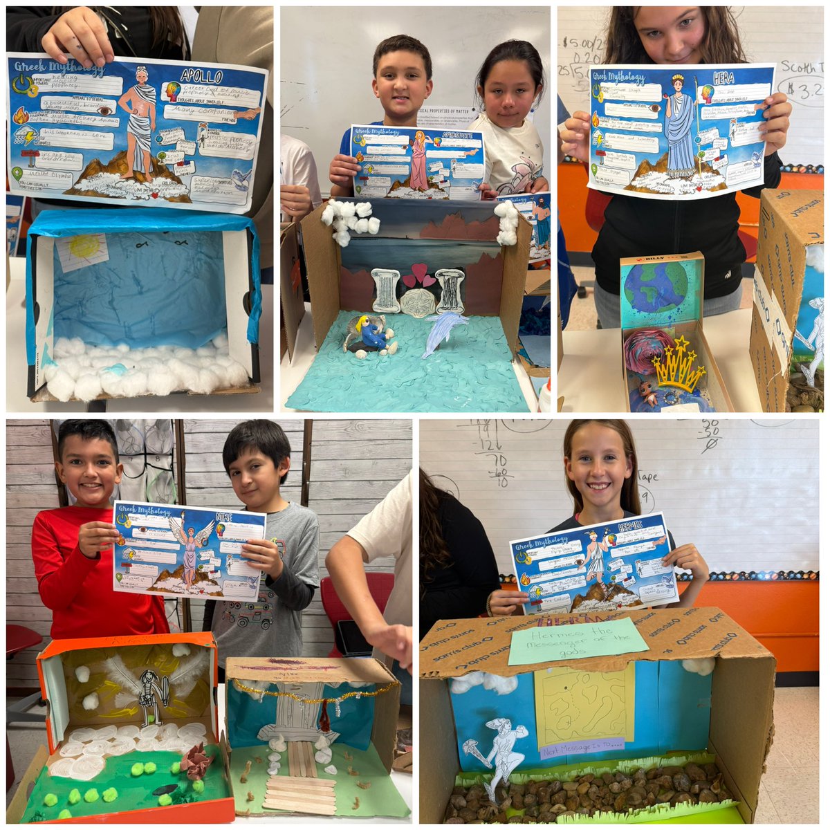 AntuSenor's tweet photo. We closed out our Greek Mythology unit with a scavenger hunt. The students researched and designed a diorama of their selected god or goddess in their home setting. I’m super impressed with their creativity! 💙💛#FunInFifth @Cambridge_AH @AHISD https://t.co/PXkCga5TIu