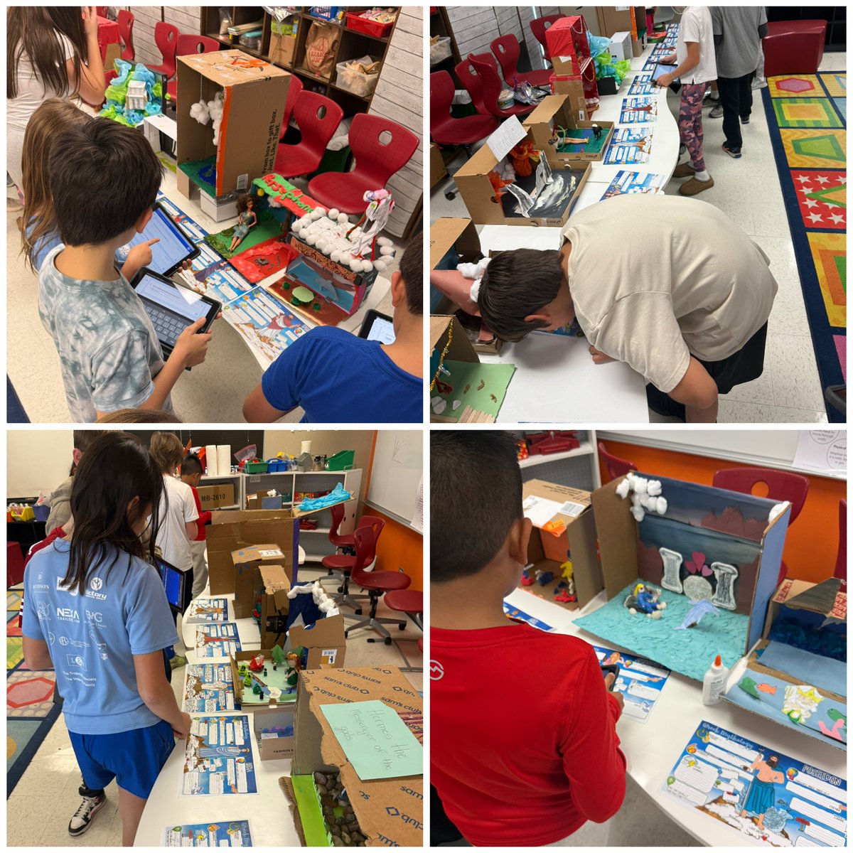 AntuSenor's tweet photo. We closed out our Greek Mythology unit with a scavenger hunt. The students researched and designed a diorama of their selected god or goddess in their home setting. I’m super impressed with their creativity! 💙💛#FunInFifth @Cambridge_AH @AHISD https://t.co/PXkCga5TIu