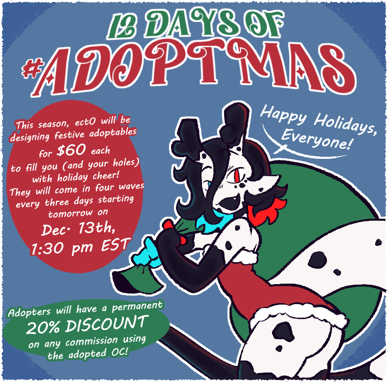 ect0gazm's tweet photo. 🎄Welcome to #ADOPTMAS 🎄
A sorta sequel to #ADOPTOBER, I'll be making new designs for y'all to enjoy! Stay tuned and feel free to partake! https://t.co/vzEhKoJFNR