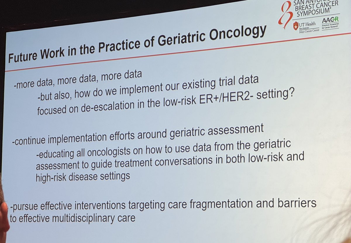 Great talk by @christinaminami on defining and addressing low value surgery in older breast cancer patients- considerations for omission of surgery especially in high risk patients and tools to assess risk in this patient population #SABCS24