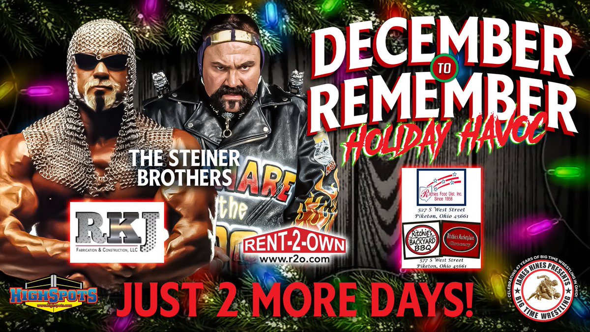 2 DAYS AWAY! 

It all takes place at the Downtown Gym in Waverly OH!

Fan Fest 12-5pm, Steiner’s Q&amp;A 5-6pm, Super Show 7pm! 

Tickets start at $20, plenty of tickets available at the door!

Get your tickets at wcpbtw.com!