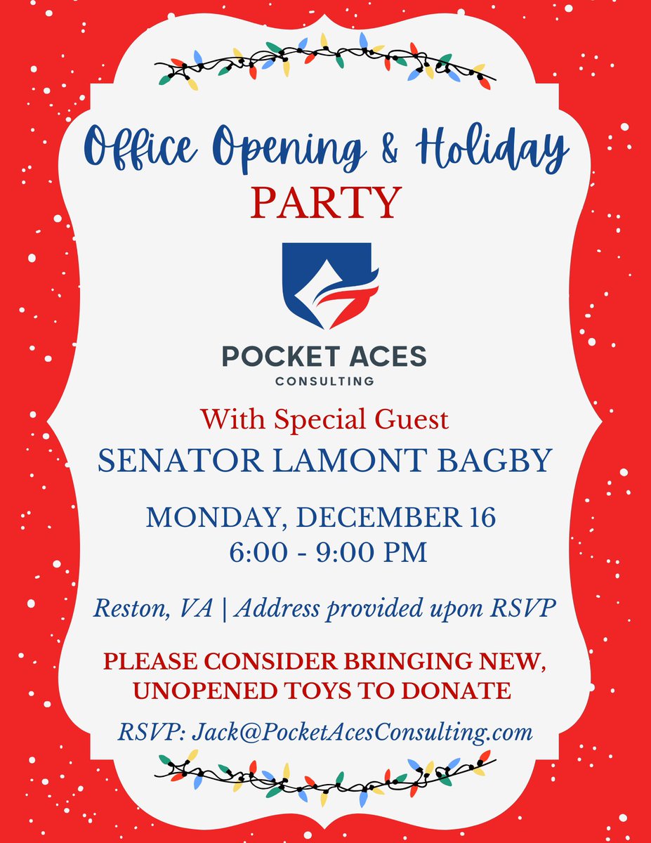 It’s a Pocket Aces party! Join us for our office opening &amp; holiday party with special guest Senator Lamont Bagby! <a href="/SenBagby/">Lamont Bagby</a>