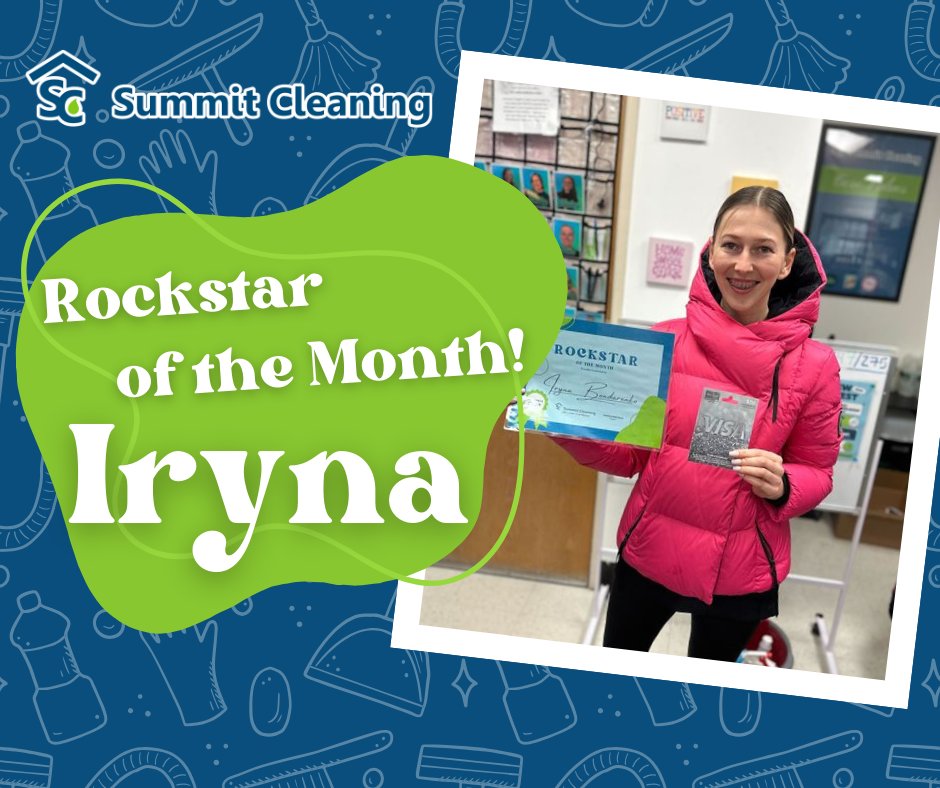 SummitCleanning's tweet image. Join us in celebrating Iryna, our incredible Rockstar of the Month! Her dedication and reliability have made a huge impact on both our team and our clients. We are so grateful for her commitment to excellence. 
Thank you, Iryna, for being such a vital part of our family! 💪👏