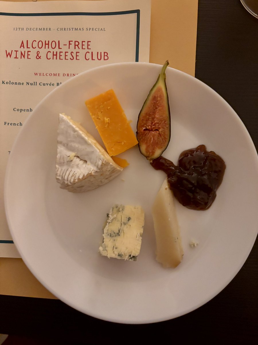 Christmas Alcohol-Free Wine and Cheese Club at <a href="/joinclubsoda/">Club Soda</a>. 

An excellent evening. Led by Josh this was informative, social and fun. 7 non-alcoholic drinks, including a glass or two from a bottle costing over £100. 

In so many cases you couldn’t tell the difference. Awesome.