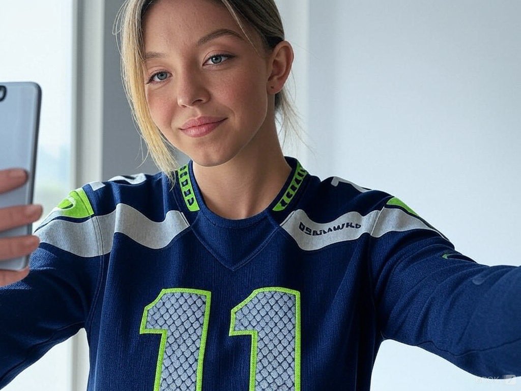 ColdWunz's tweet photo. Sydney Sweeney on her favorite NFL player: 

“Jaxon Smith-Njigba. He’s had such a crazy breakout season and he’s coming into his own as a WR1 in Ryan Grubb’s offense. Elite route running and he can catch anything thrown his way. Wish he’d DM me.” https://t.co/neD6DEZ6b9