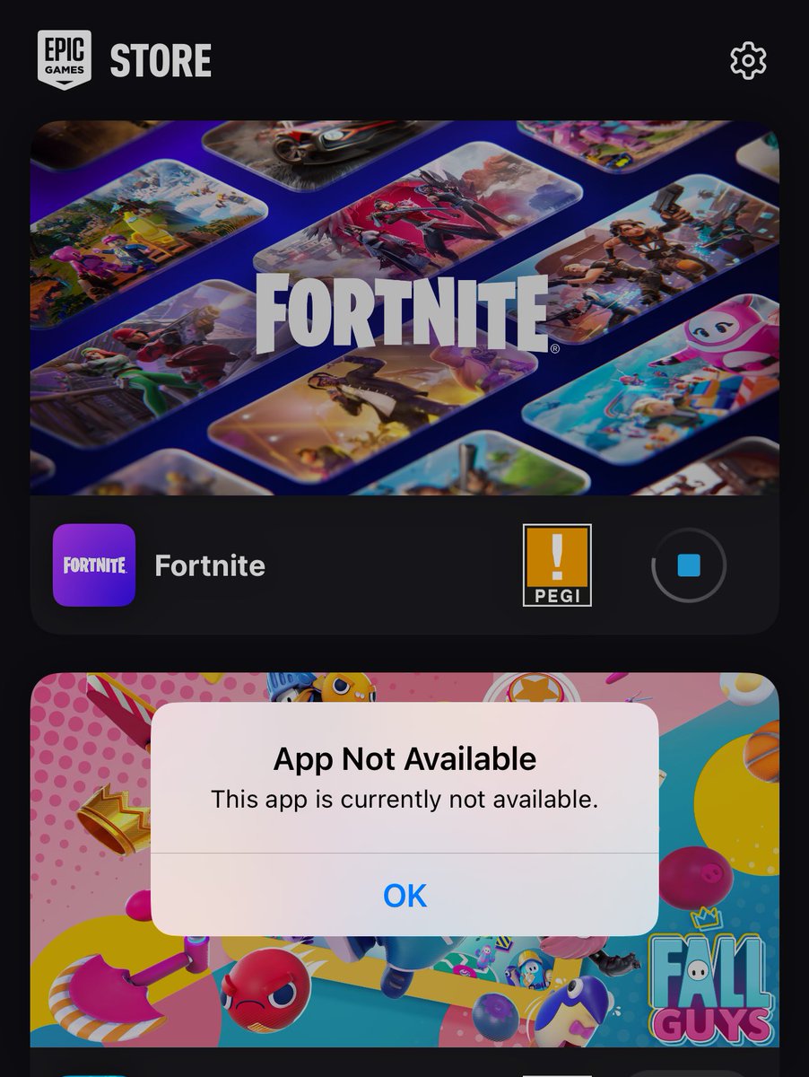 TBSFEARLESS's tweet photo. Why is the app not working? And when I search epic games on the Apple Store nothing appears either https://t.co/M4GpMrUNBS