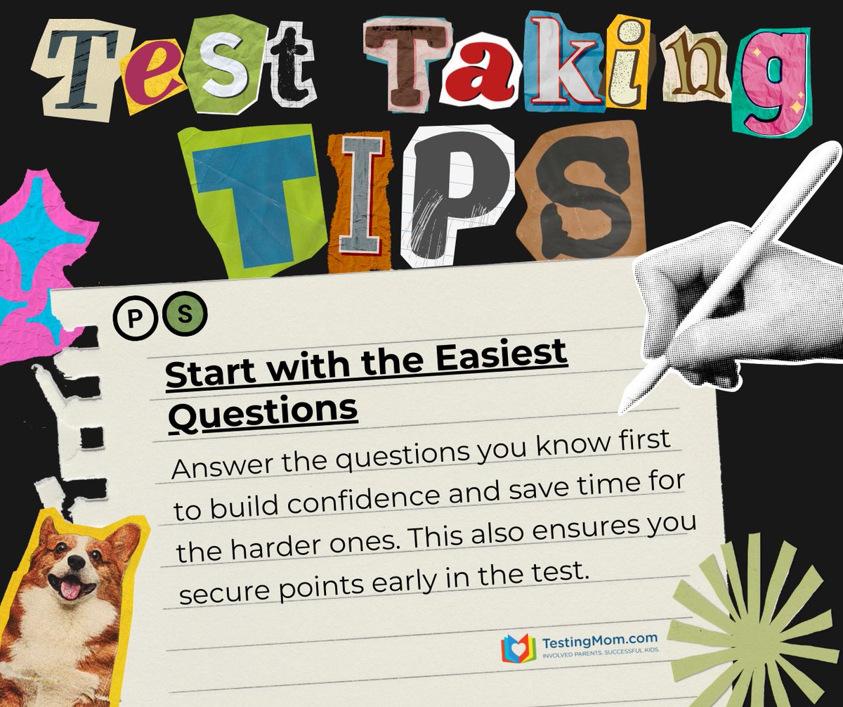 testingmom's tweet image. 💡 What&apos;s the best way to tackle a test? 💡

Start with the Easiest Questions!

Kick off with questions you know well to build confidence and create positive momentum. It helps manage time effectively, securing points early and reducing stress.

#TestTakingTips #TestStrategy